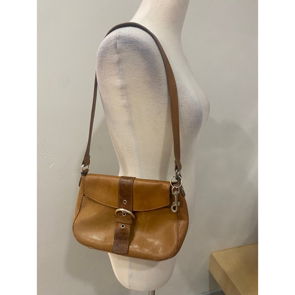 Fossil Vintage Y2K Tan Leather Shoulder Bag Wallet Back Crossbody Buckle Flap